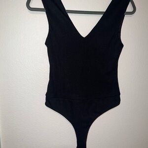 AFRM Ribbed Black V-Neck Bodysuit